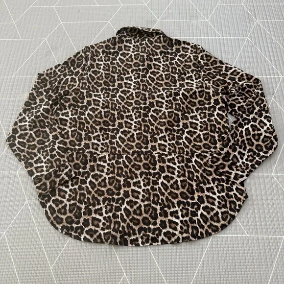 Michael Kors Leopard Cat Print Button Down Blouse L Career Evening retro punk - Picture 2 of 9